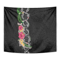 Hawaii DNA Kakau Tattoo Tapestry with Plumeria and Hibiscus Tropical Plants Black Color LT03 - Polynesian Pride