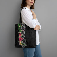 Hawaii DNA Kakau Tattoo Tote Bag with Plumeria and Hibiscus Tropical Plants Black Color LT03 - Polynesian Pride