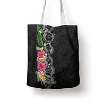 Hawaii DNA Kakau Tattoo Tote Bag with Plumeria and Hibiscus Tropical Plants Black Color LT03 - Polynesian Pride