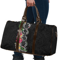 Hawaii DNA Kakau Tattoo Travel Bag with Plumeria and Hibiscus Tropical Plants Black Color LT03 - Polynesian Pride