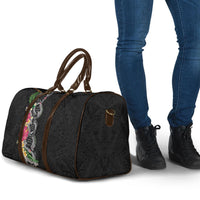 Hawaii DNA Kakau Tattoo Travel Bag with Plumeria and Hibiscus Tropical Plants Black Color LT03 - Polynesian Pride