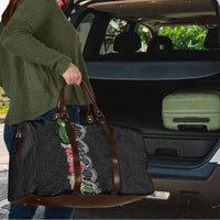 Hawaii DNA Kakau Tattoo Travel Bag with Plumeria and Hibiscus Tropical Plants Black Color LT03 - Polynesian Pride