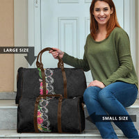 Hawaii DNA Kakau Tattoo Travel Bag with Plumeria and Hibiscus Tropical Plants Black Color LT03 - Polynesian Pride
