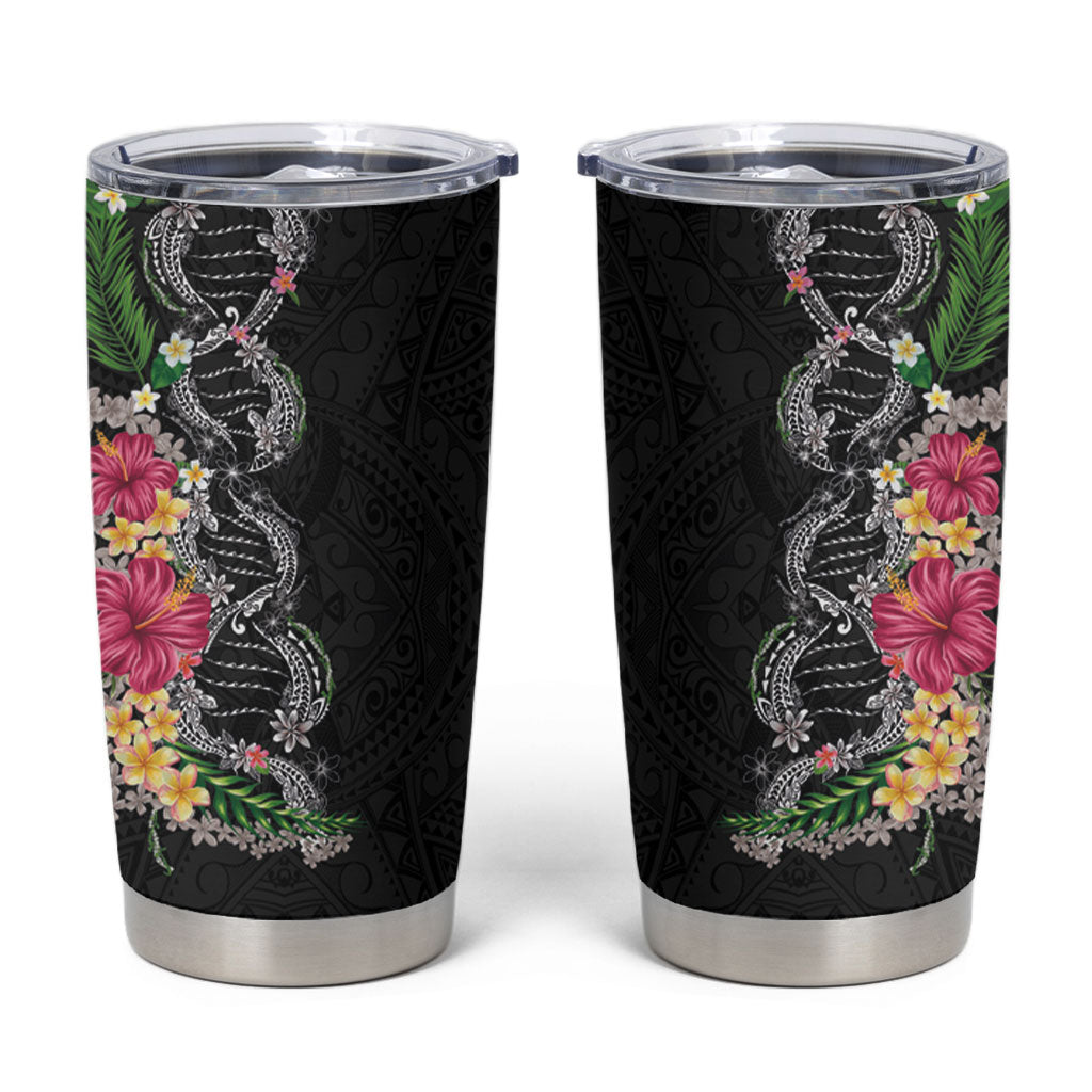 Hawaii DNA Kakau Tattoo Tumbler Cup with Plumeria and Hibiscus Tropical Plants Black Color LT03 Black - Polynesian Pride