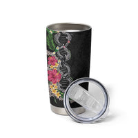 Hawaii DNA Kakau Tattoo Tumbler Cup with Plumeria and Hibiscus Tropical Plants Black Color LT03 - Polynesian Pride