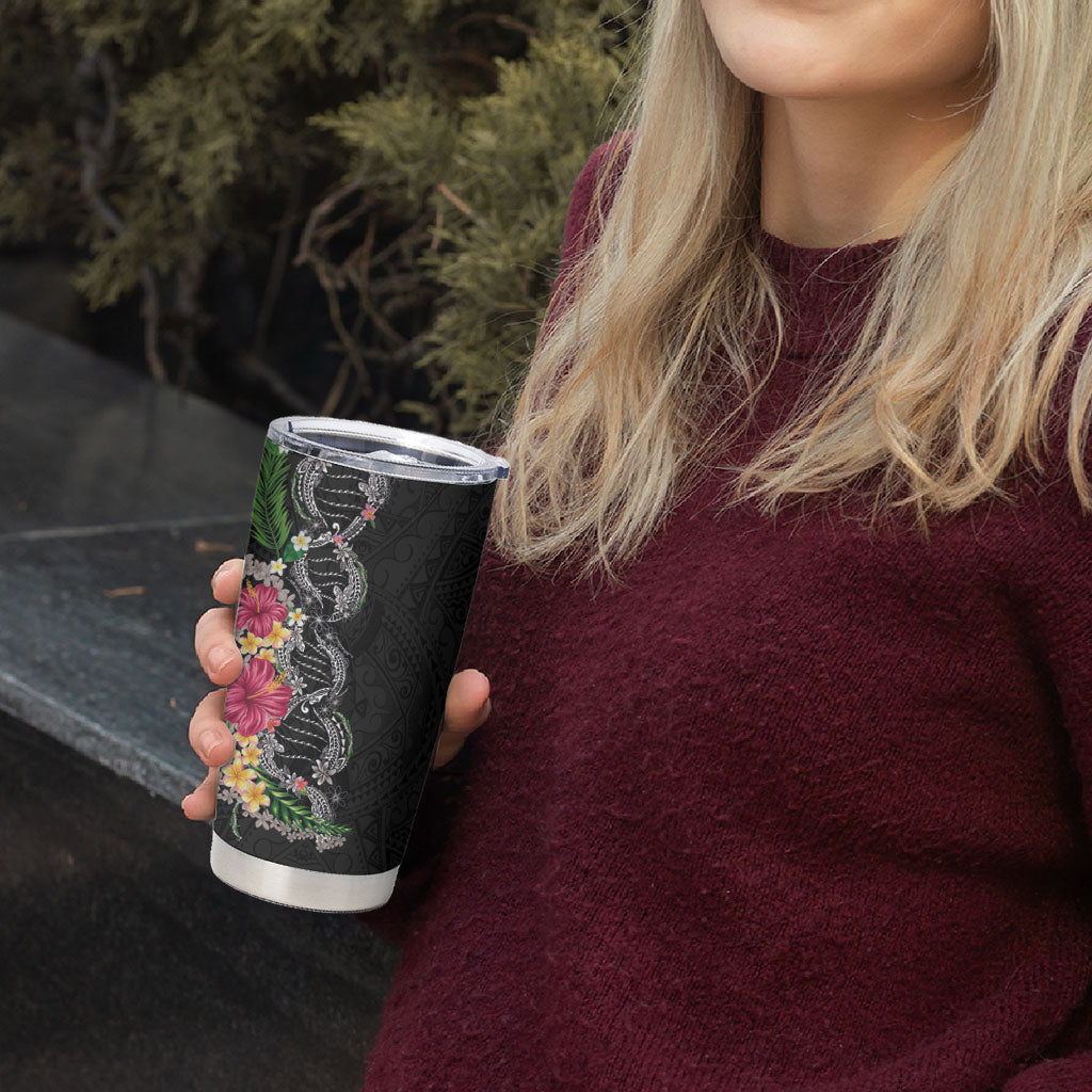 Hawaii DNA Kakau Tattoo Tumbler Cup with Plumeria and Hibiscus Tropical Plants Black Color LT03 - Polynesian Pride