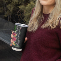 Hawaii DNA Kakau Tattoo Tumbler Cup with Plumeria and Hibiscus Tropical Plants Black Color LT03 - Polynesian Pride