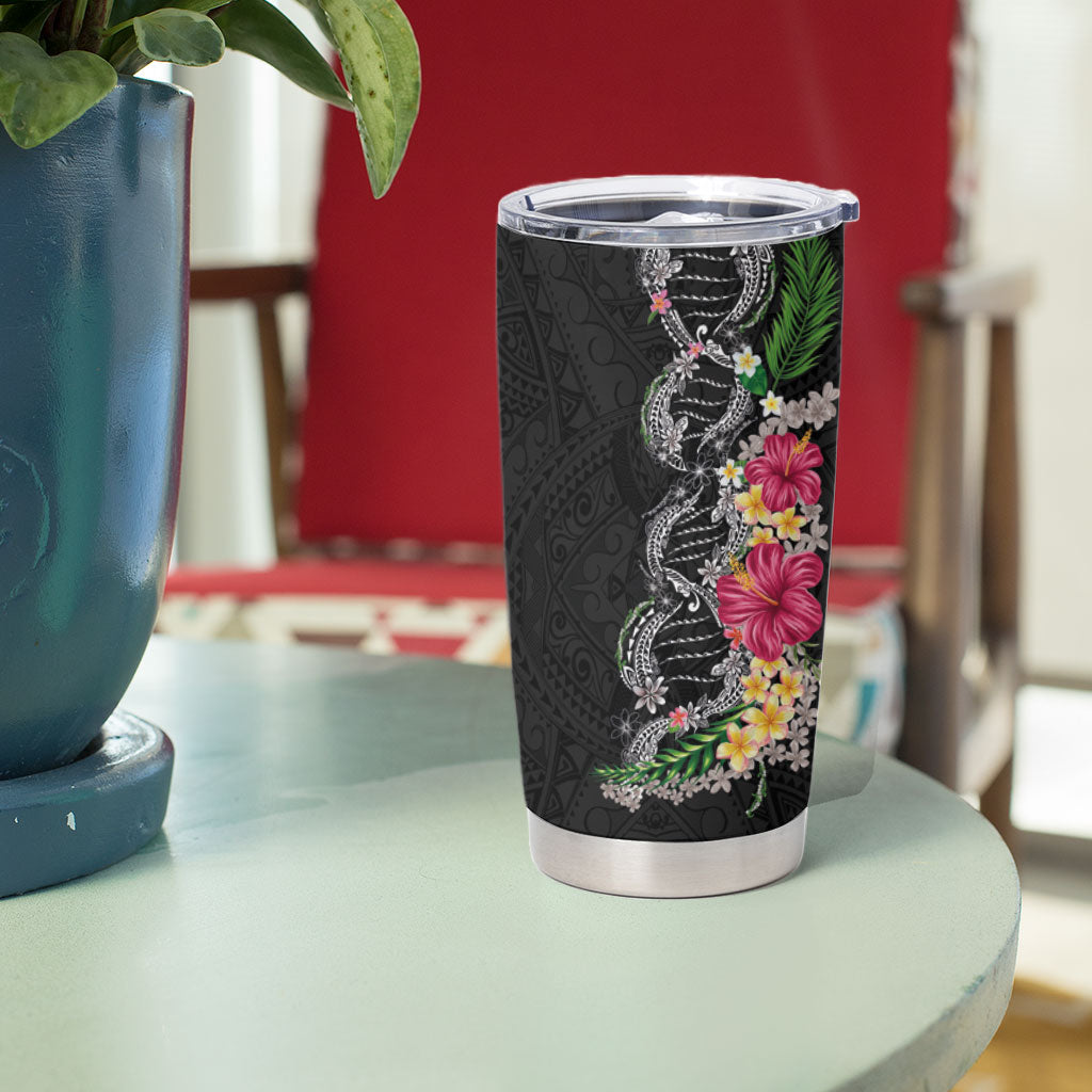 Hawaii DNA Kakau Tattoo Tumbler Cup with Plumeria and Hibiscus Tropical Plants Black Color LT03 - Polynesian Pride