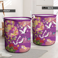 Hawaiian and Japanese Culture Together Laundry Basket Kakau Tribal Pattern and Irezumi Art Purple Color LT03 - Polynesian Pride