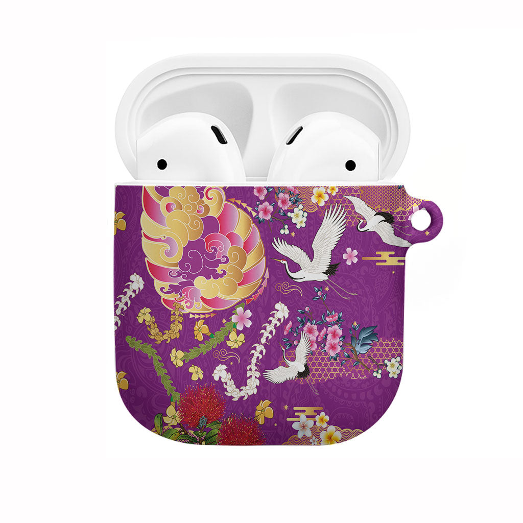 Hawaiian and Japanese Culture Together AirPods Case Kakau Tribal Pattern and Irezumi Art Purple Color LT03 Purple - Polynesian Pride