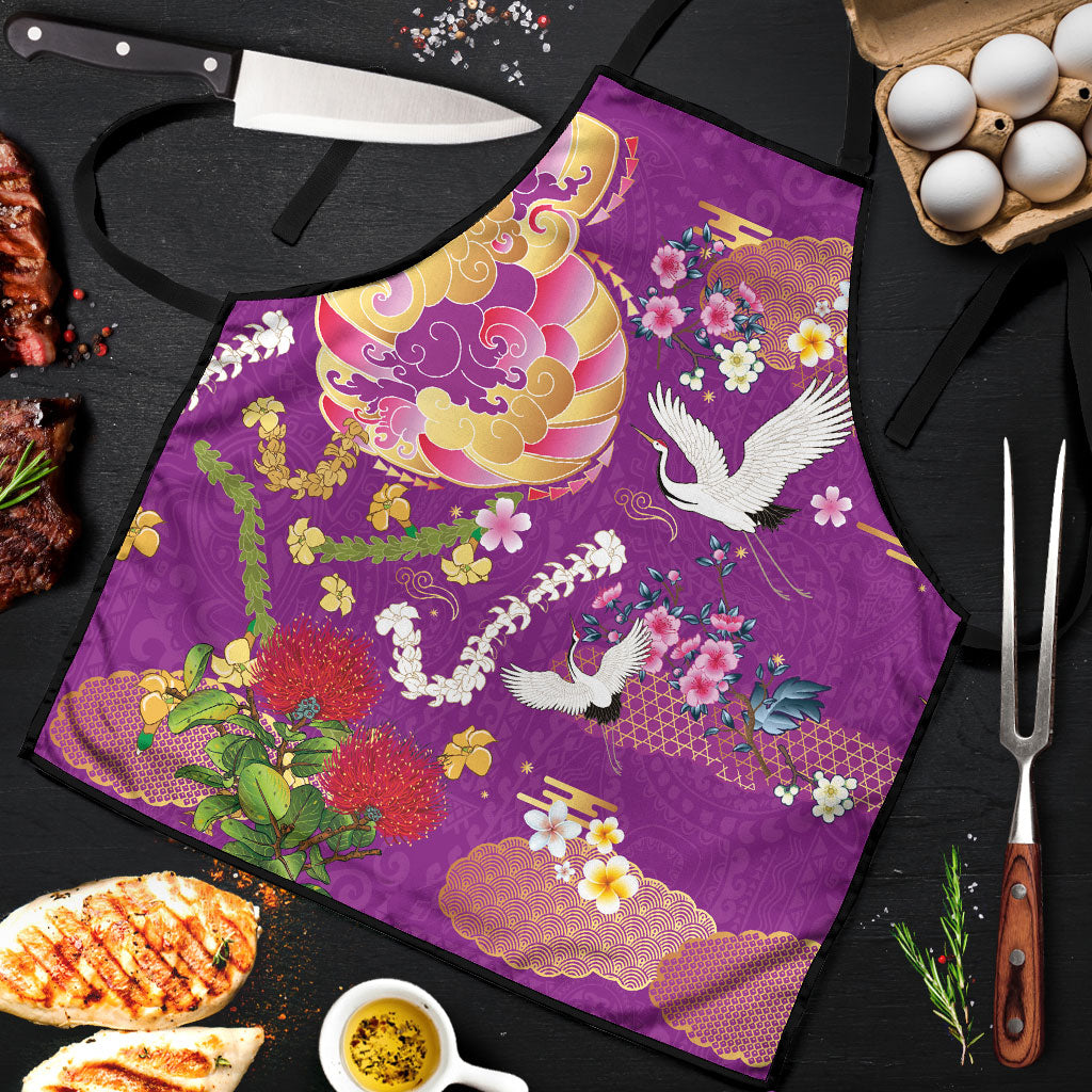 Hawaiian and Japanese Culture Together Apron Kakau Tribal Pattern and Irezumi Art Purple Color LT03 Purple - Polynesian Pride