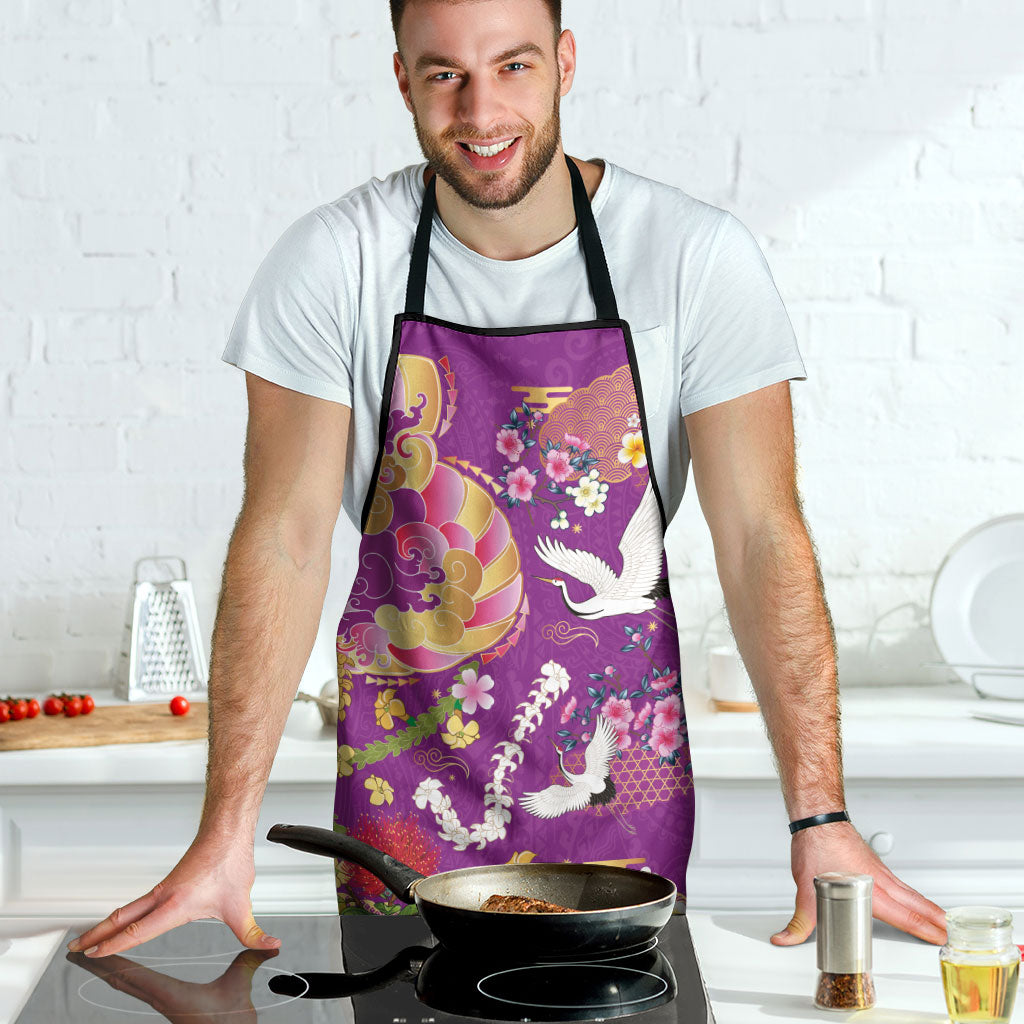 Hawaiian and Japanese Culture Together Apron Kakau Tribal Pattern and Irezumi Art Purple Color LT03 - Polynesian Pride