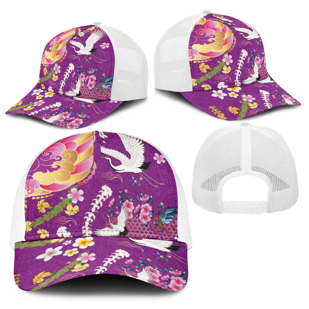 Hawaiian and Japanese Culture Together Baseball Net Cap Kakau Tribal Pattern and Irezumi Art Purple Color LT03 - Polynesian Pride