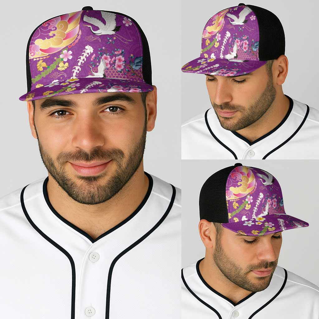 Hawaiian and Japanese Culture Together Baseball Net Cap Kakau Tribal Pattern and Irezumi Art Purple Color LT03 - Polynesian Pride