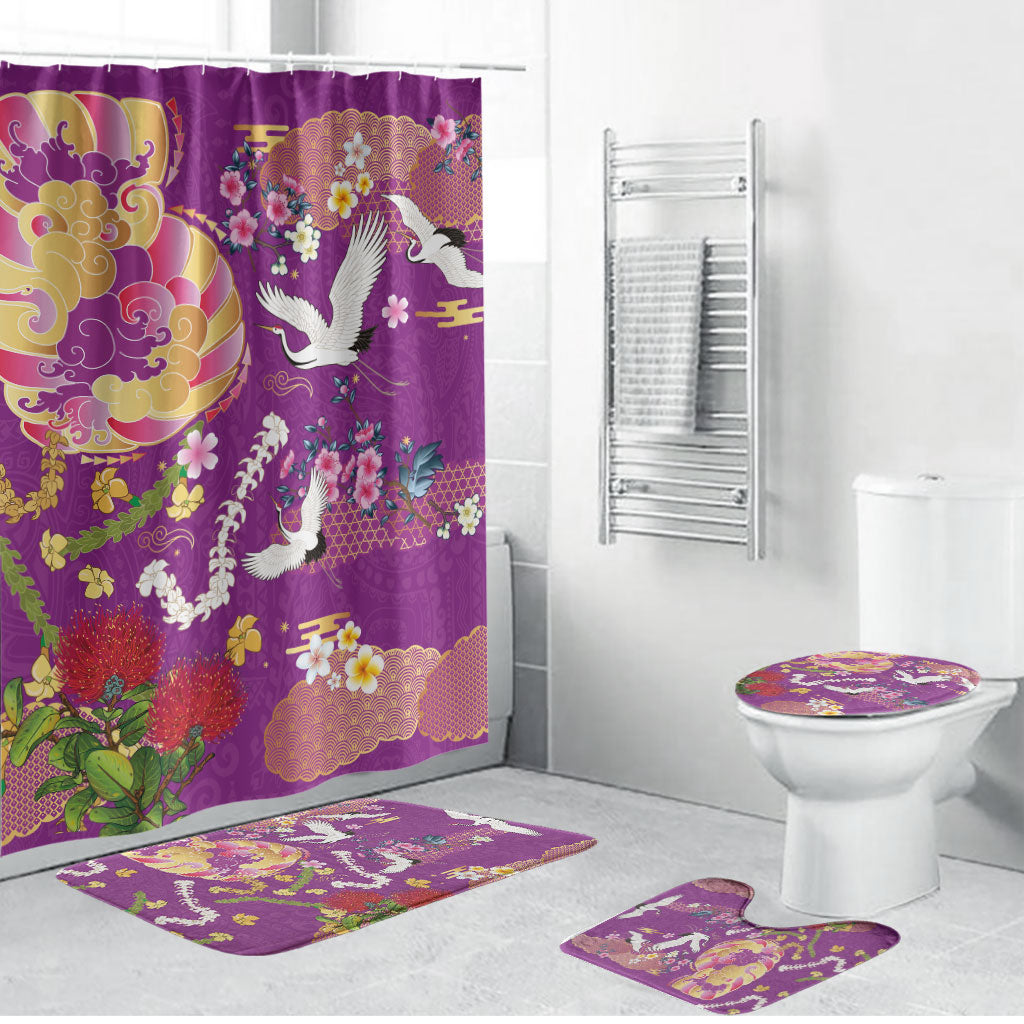 Hawaiian and Japanese Culture Together Bathroom Set Kakau Tribal Pattern and Irezumi Art Purple Color LT03 Bathroom Set (4 pcs) Purple - Polynesian Pride