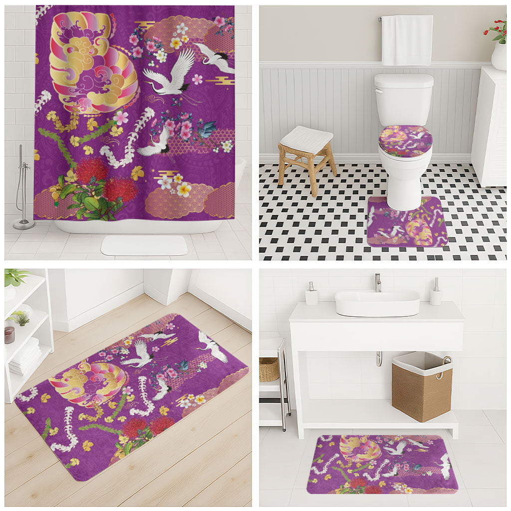 Hawaiian and Japanese Culture Together Bathroom Set Kakau Tribal Pattern and Irezumi Art Purple Color LT03 - Polynesian Pride