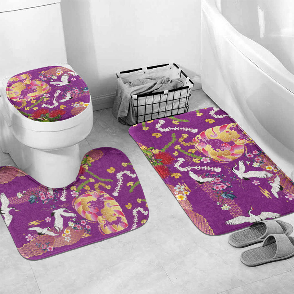 Hawaiian and Japanese Culture Together Bathroom Set Kakau Tribal Pattern and Irezumi Art Purple Color LT03 Mat Set Only (3 pcs) One Size Purple - Polynesian Pride