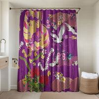 Hawaiian and Japanese Culture Together Bathroom Set Kakau Tribal Pattern and Irezumi Art Purple Color LT03 Shower Curtain Only Purple - Polynesian Pride
