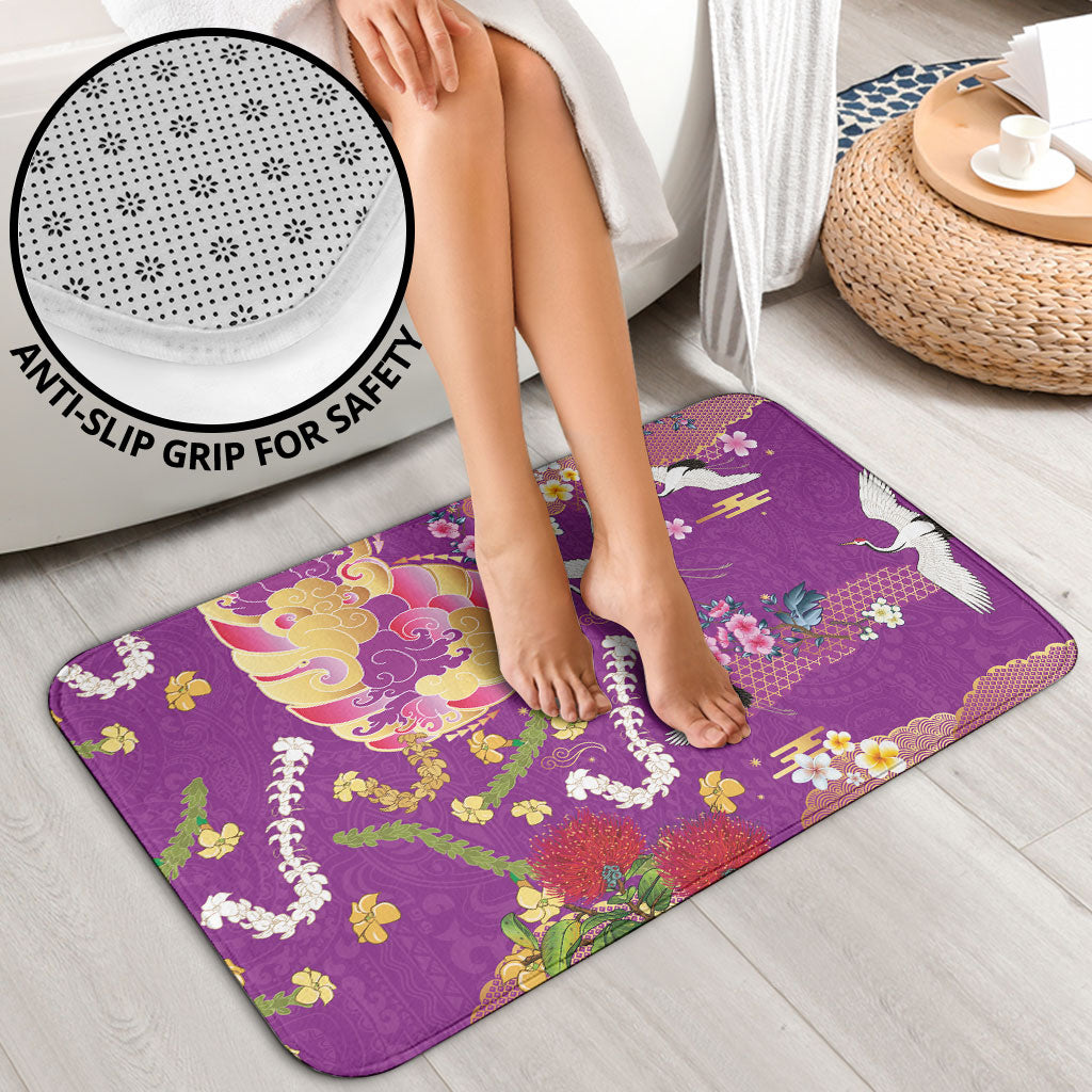 Hawaiian and Japanese Culture Together Bathroom Set Kakau Tribal Pattern and Irezumi Art Purple Color LT03 - Polynesian Pride