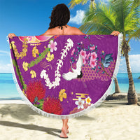 Hawaiian and Japanese Culture Together Beach Blanket Kakau Tribal Pattern and Irezumi Art Purple Color LT03 - Polynesian Pride