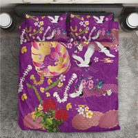 Hawaiian and Japanese Culture Together Bedding Set Kakau Tribal Pattern and Irezumi Art Purple Color LT03 Purple - Polynesian Pride