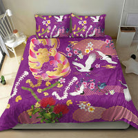 Hawaiian and Japanese Culture Together Bedding Set Kakau Tribal Pattern and Irezumi Art Purple Color LT03 - Polynesian Pride
