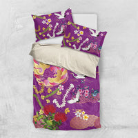 Hawaiian and Japanese Culture Together Bedding Set Kakau Tribal Pattern and Irezumi Art Purple Color LT03 US Twin 172cm x 218cm Purple - Polynesian Pride