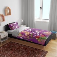 Hawaiian and Japanese Culture Together Bedding Set Kakau Tribal Pattern and Irezumi Art Purple Color LT03 - Polynesian Pride