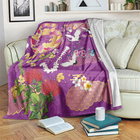 Hawaiian and Japanese Culture Together Blanket Kakau Tribal Pattern and Irezumi Art Purple Color LT03 Purple - Polynesian Pride