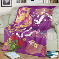 Hawaiian and Japanese Culture Together Blanket Kakau Tribal Pattern and Irezumi Art Purple Color LT03 - Polynesian Pride