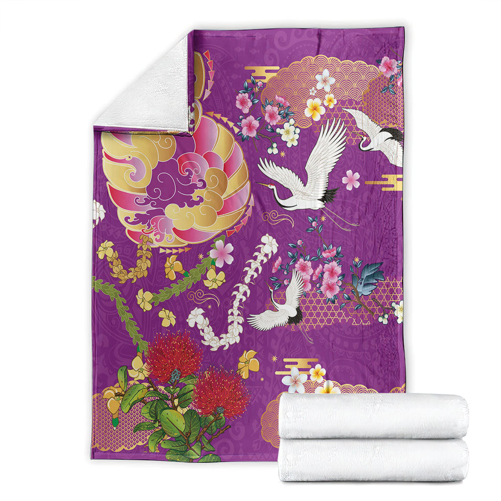 Hawaiian and Japanese Culture Together Blanket Kakau Tribal Pattern and Irezumi Art Purple Color LT03 - Polynesian Pride