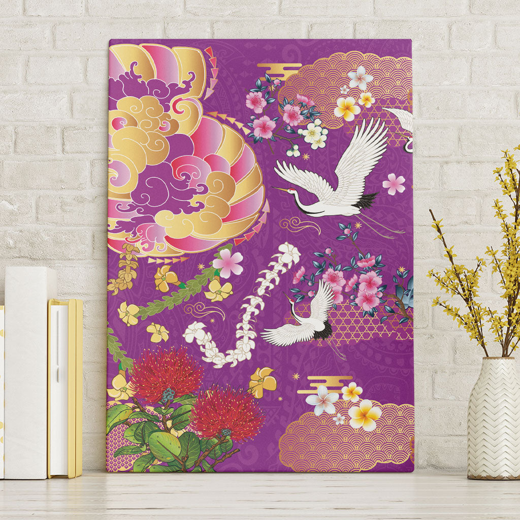 Hawaiian and Japanese Culture Together Canvas Wall Art Kakau Tribal Pattern and Irezumi Art Purple Color LT03 Without Frame Purple - Polynesian Pride