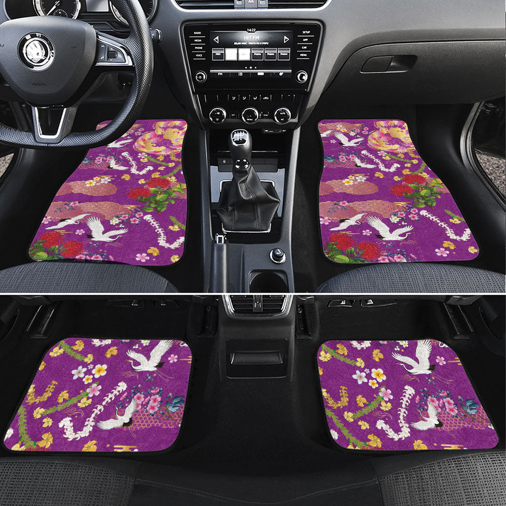 Hawaiian and Japanese Culture Together Car Mats Kakau Tribal Pattern and Irezumi Art Purple Color LT03 Set 4pcs Purple - Polynesian Pride
