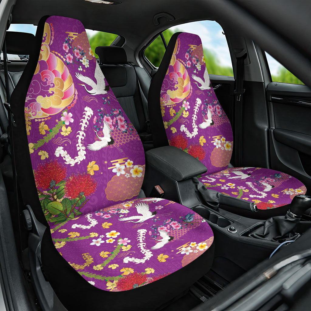 Hawaiian and Japanese Culture Together Car Seat Cover Kakau Tribal Pattern and Irezumi Art Purple Color LT03 One Size Purple - Polynesian Pride