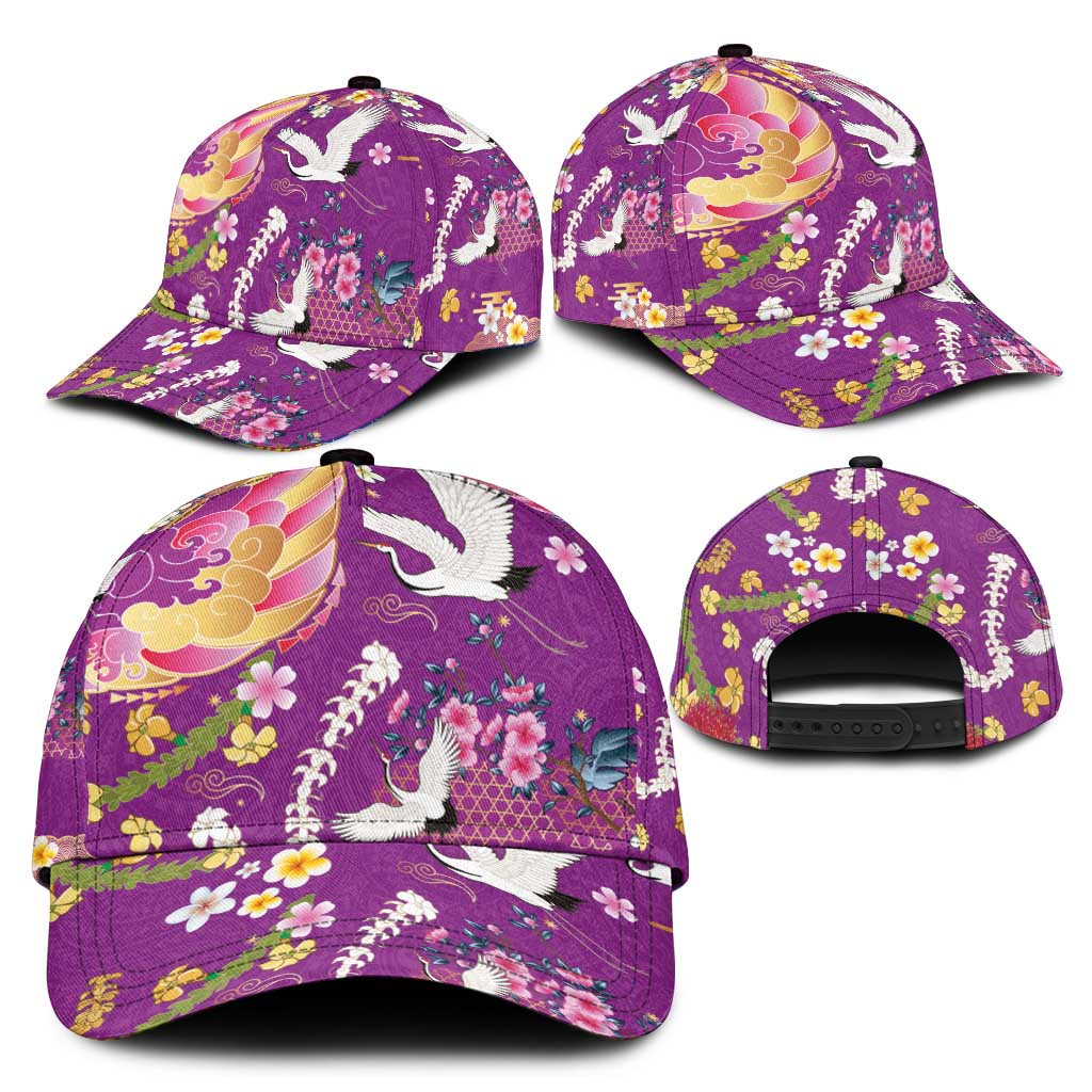 Hawaiian and Japanese Culture Together Classic Cap Kakau Tribal Pattern and Irezumi Art Purple Color LT03 - Polynesian Pride