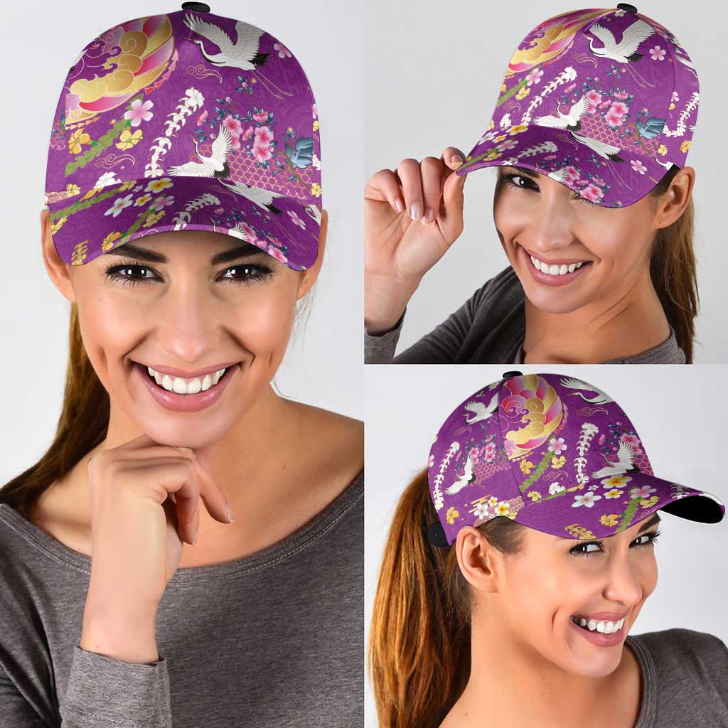 Hawaiian and Japanese Culture Together Classic Cap Kakau Tribal Pattern and Irezumi Art Purple Color LT03 - Polynesian Pride