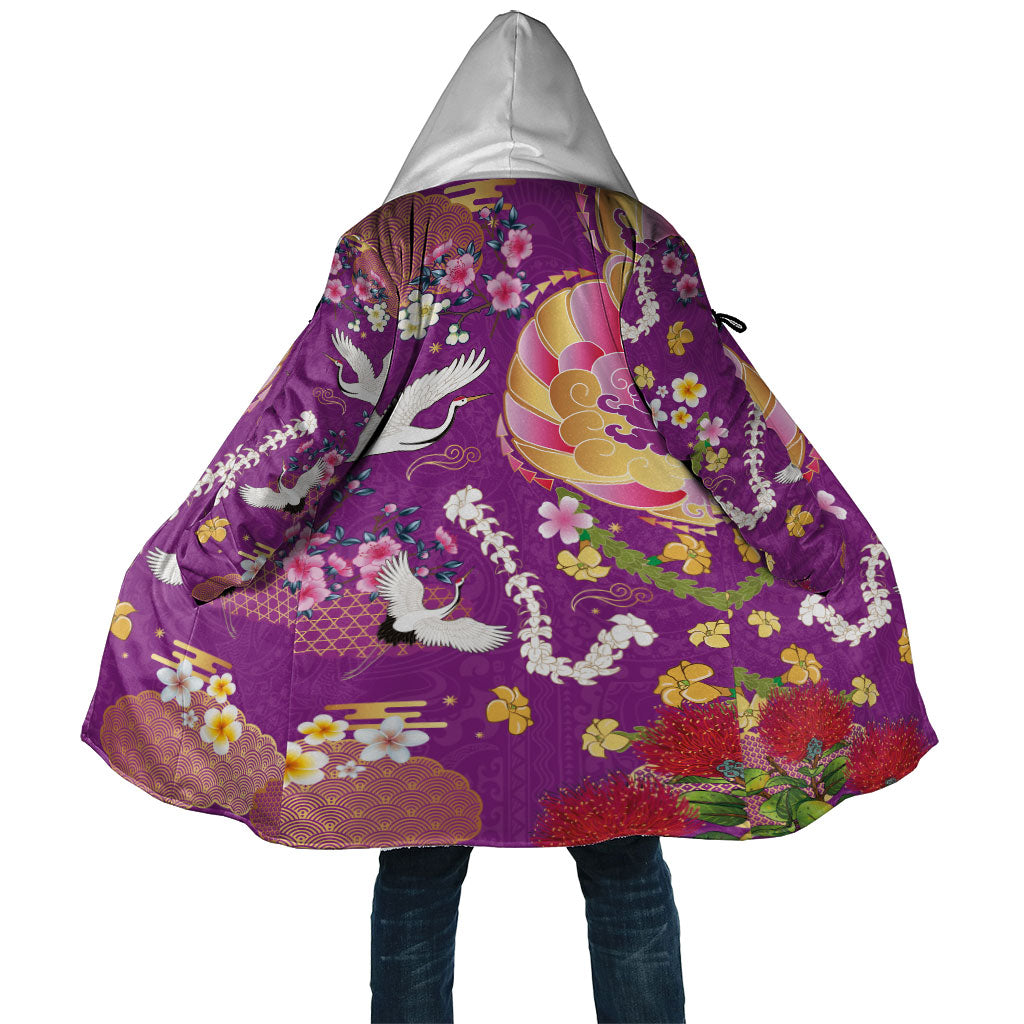 Hawaiian and Japanese Culture Together Cloak Kakau Tribal Pattern and Irezumi Art Purple Color LT03 Unisex Purple - Polynesian Pride