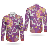 Hawaiian and Japanese Culture Together Couples Matching Summer Maxi Dress and Long Sleeve Button Shirt Kakau Tribal Pattern and Irezumi Art Purple Color LT03 - Polynesian Pride