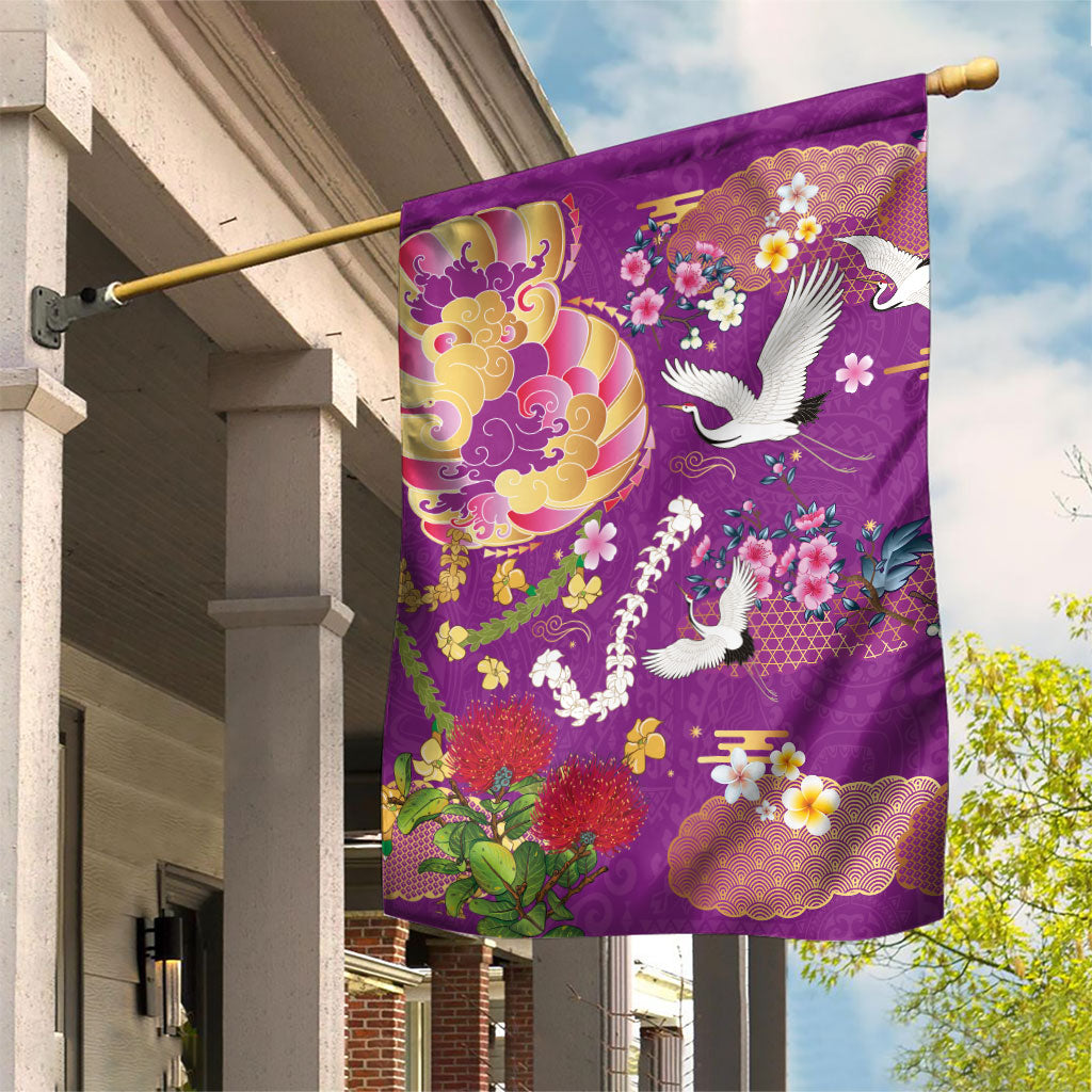 Hawaiian and Japanese Culture Together Garden Flag Kakau Tribal Pattern and Irezumi Art Purple Color LT03 House Flag Purple - Polynesian Pride