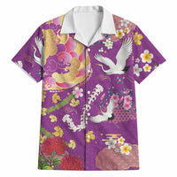 Hawaiian and Japanese Culture Together Hawaiian Shirt Kakau Tribal Pattern and Irezumi Art Purple Color