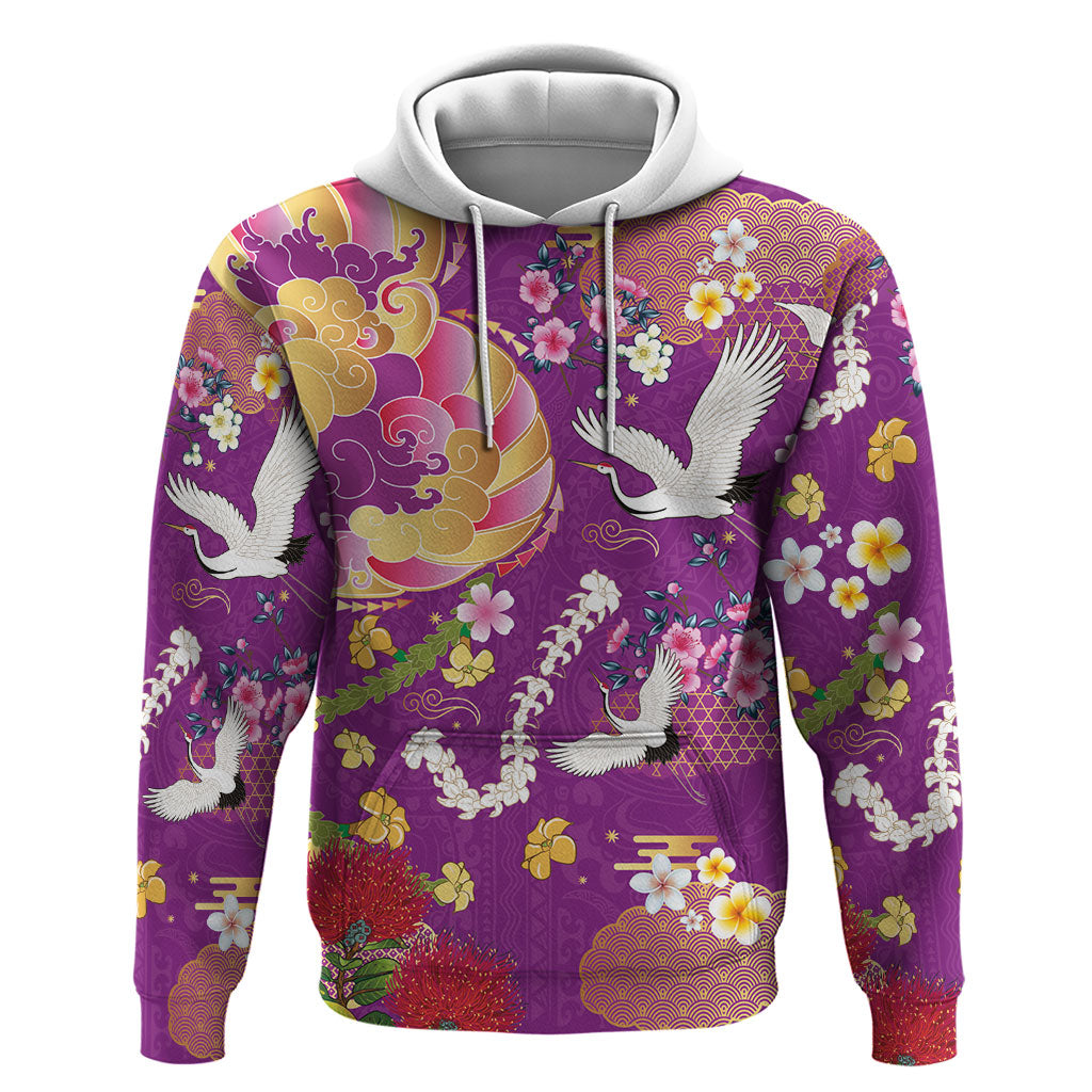 Hawaiian and Japanese Culture Together Hoodie Kakau Tribal Pattern and Irezumi Art Purple Color LT03 Pullover Hoodie Purple - Polynesian Pride