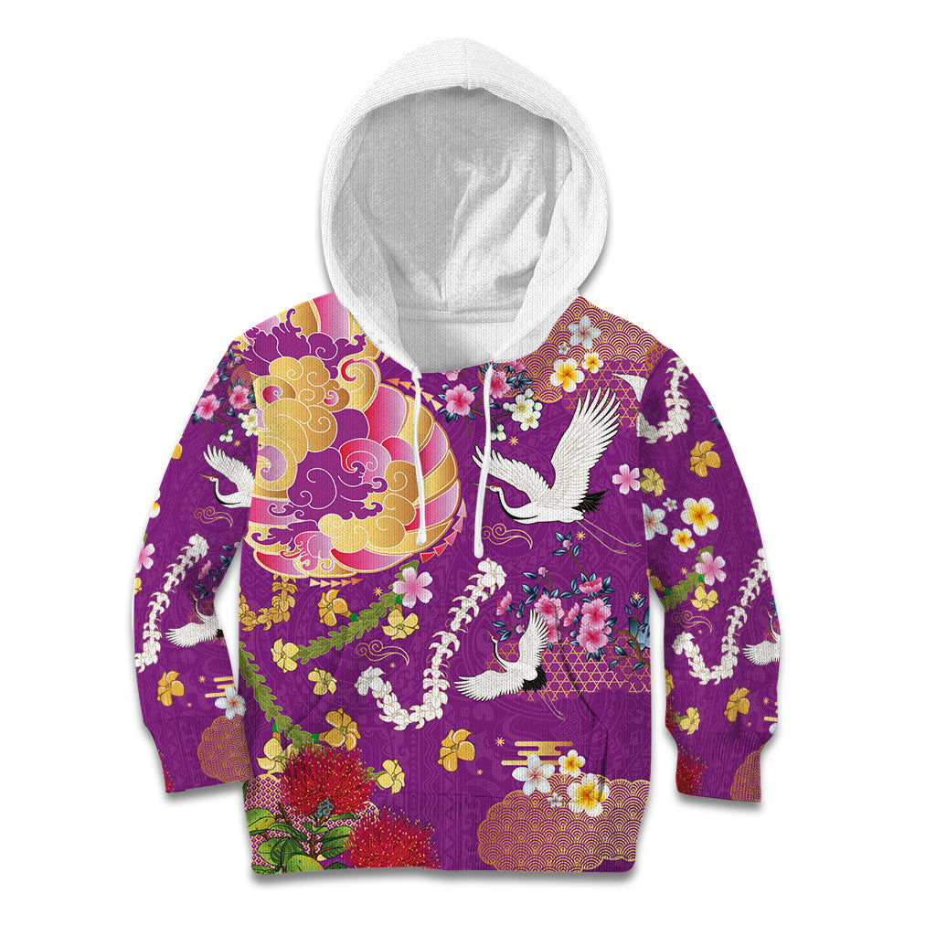Hawaiian and Japanese Culture Together Kid Hoodie Kakau Tribal Pattern and Irezumi Art Purple Color LT03 Hoodie Purple - Polynesian Pride