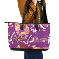 Hawaiian and Japanese Culture Together Leather Tote Bag Kakau Tribal Pattern and Irezumi Art Purple Color LT03 - Polynesian Pride
