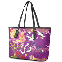 Hawaiian and Japanese Culture Together Leather Tote Bag Kakau Tribal Pattern and Irezumi Art Purple Color LT03 - Polynesian Pride