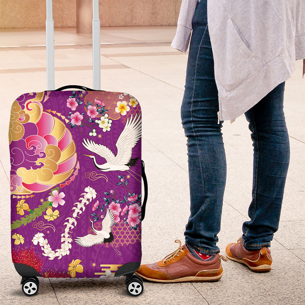 Hawaiian and Japanese Culture Together Luggage Cover Kakau Tribal Pattern and Irezumi Art Purple Color LT03 Purple - Polynesian Pride