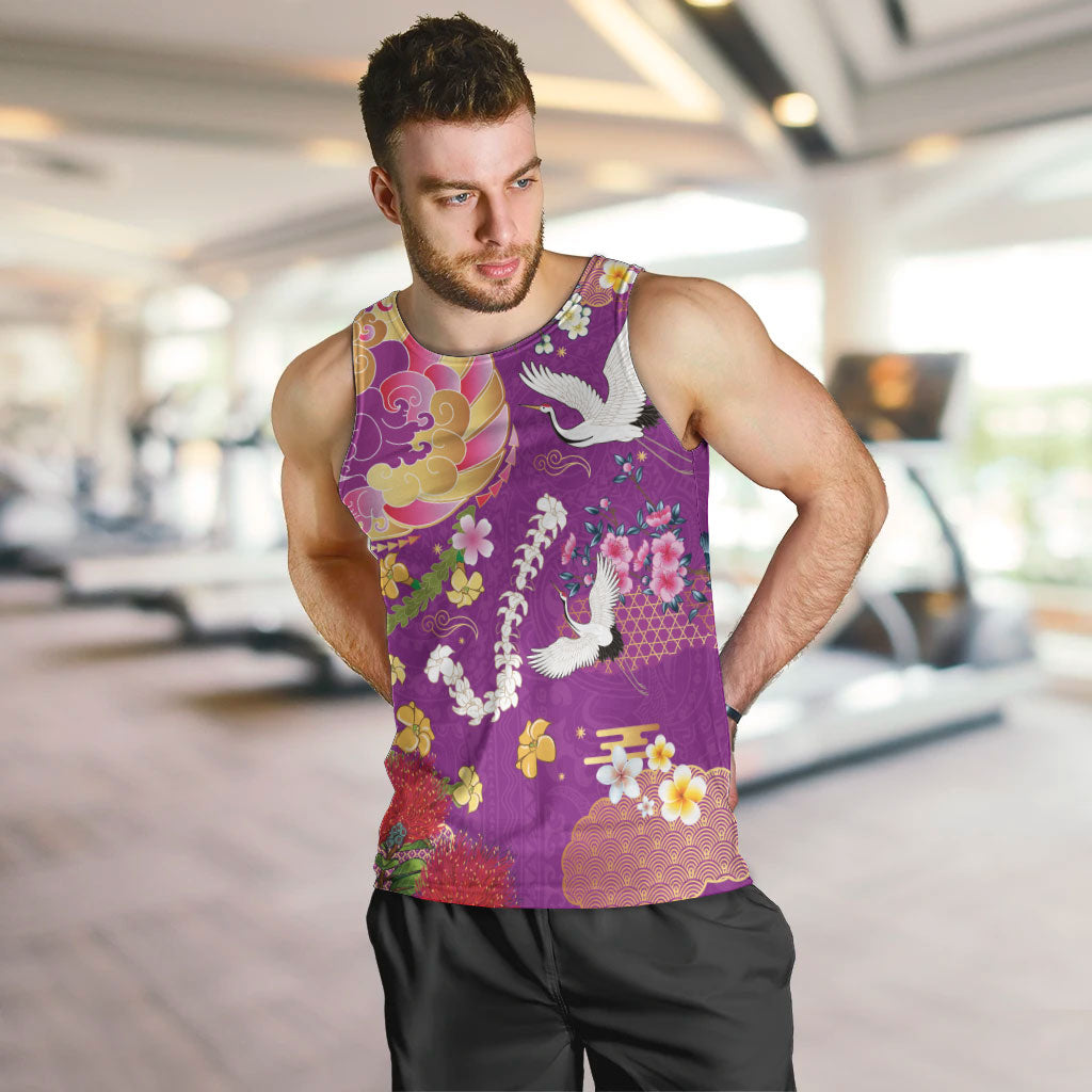 Hawaiian and Japanese Culture Together Men Tank Top Kakau Tribal Pattern and Irezumi Art Purple Color LT03 Purple - Polynesian Pride