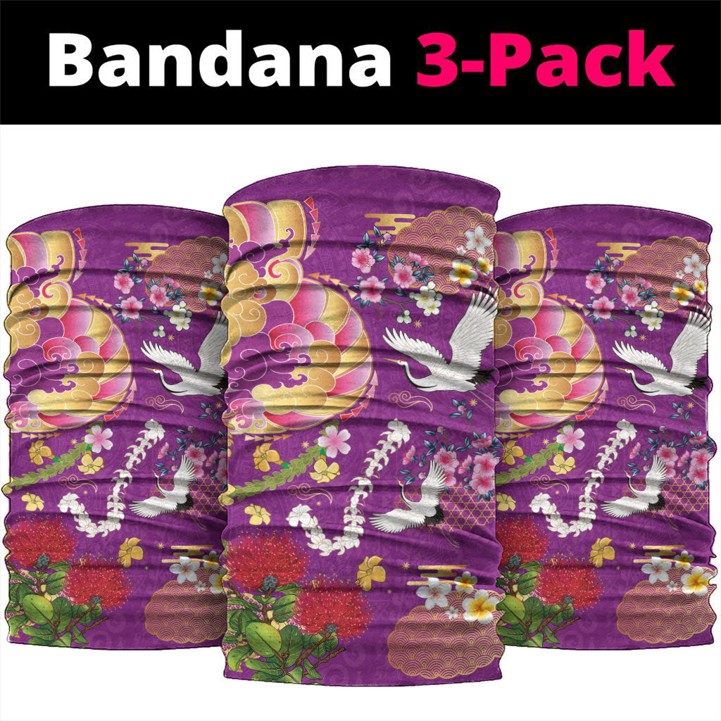 Hawaiian and Japanese Culture Together Neck Gaiter Kakau Tribal Pattern and Irezumi Art Purple Color LT03 package One Size: 25*50cm Purple - Polynesian Pride