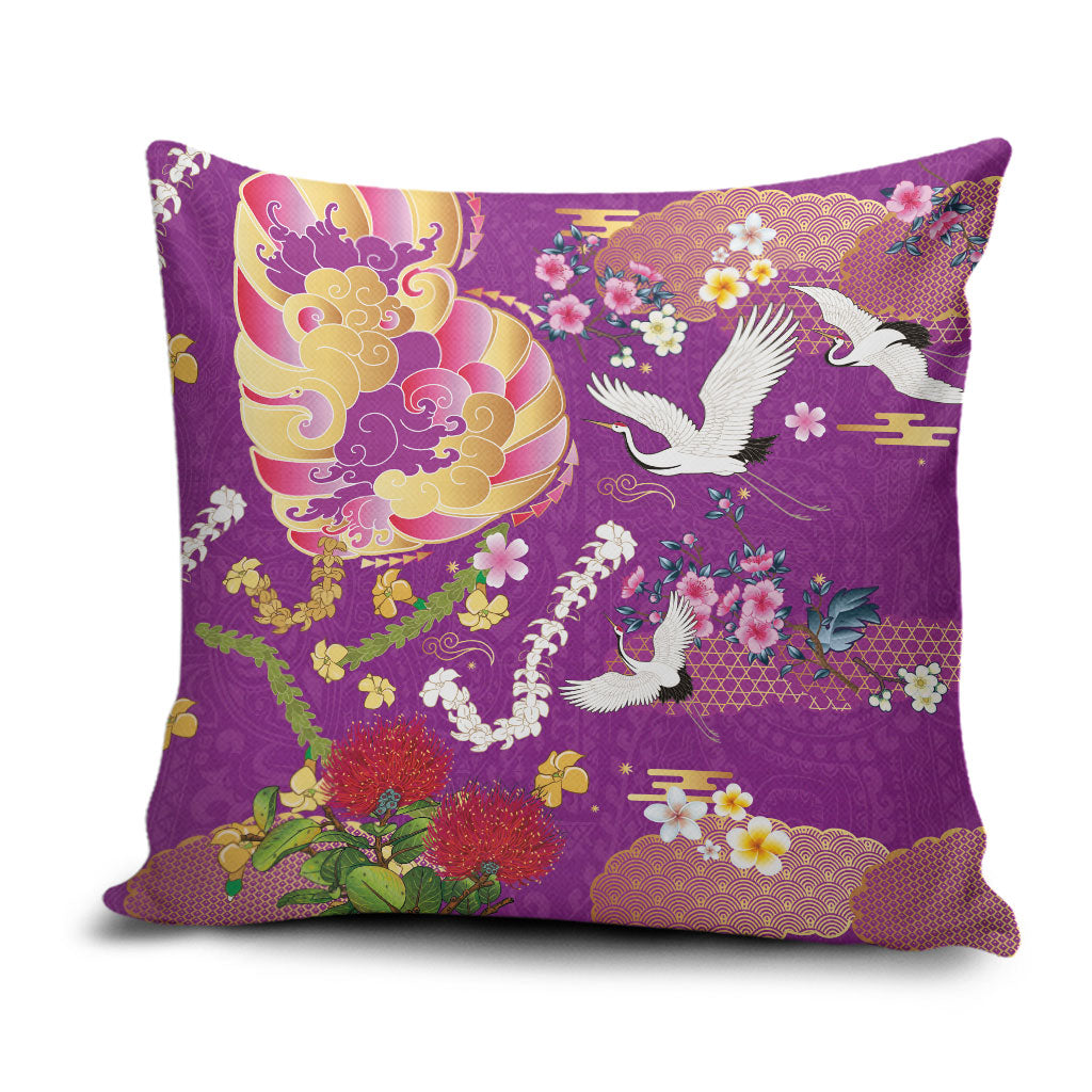 Hawaiian and Japanese Culture Together Pillow Cover Kakau Tribal Pattern and Irezumi Art Purple Color LT03 Purple - Polynesian Pride