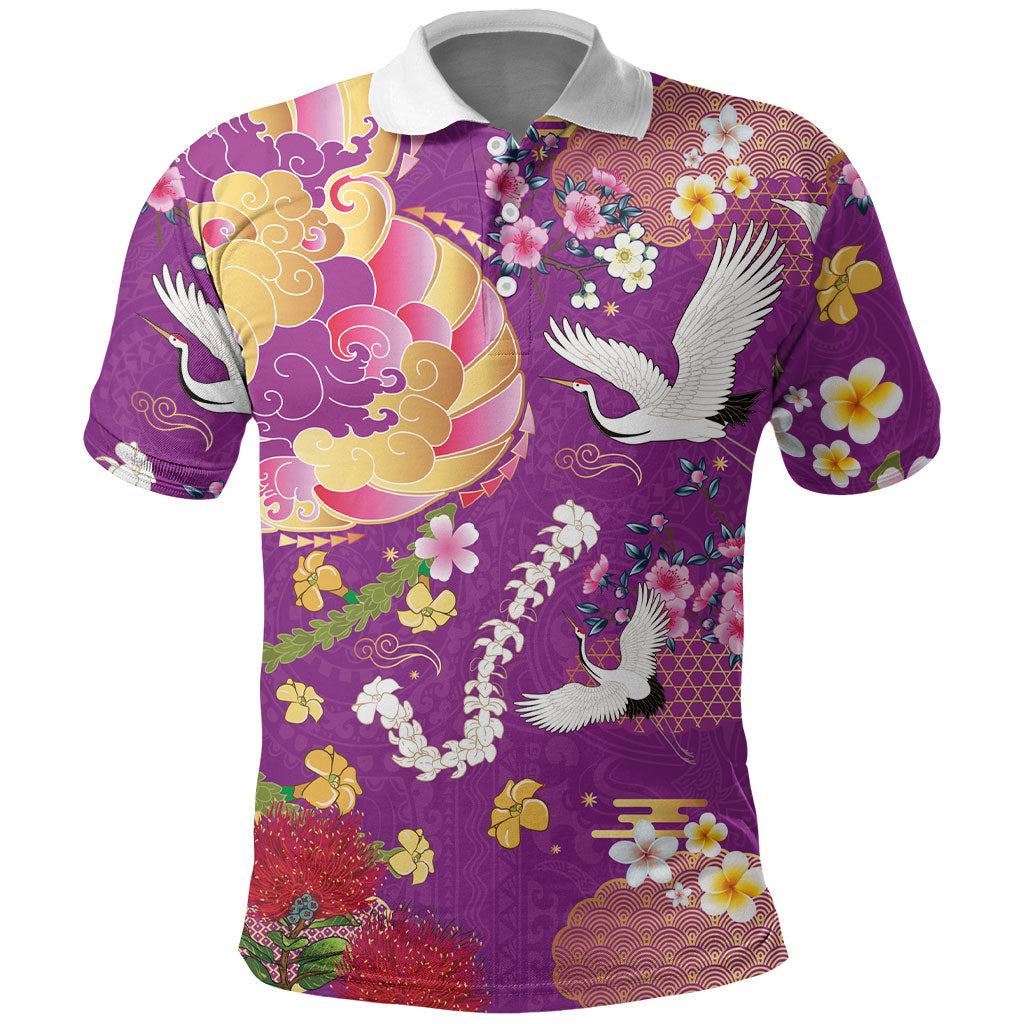 Hawaiian and Japanese Culture Together Polo Shirt Kakau Tribal Pattern and Irezumi Art Purple Color LT03 Purple - Polynesian Pride