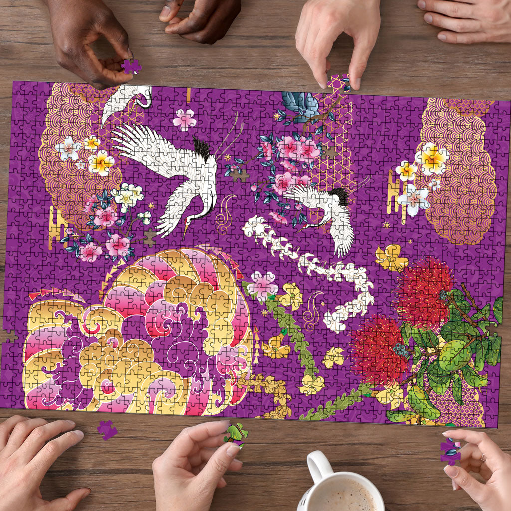 Hawaiian and Japanese Culture Together Puzzle Kakau Tribal Pattern and Irezumi Art Purple Color LT03 - Polynesian Pride